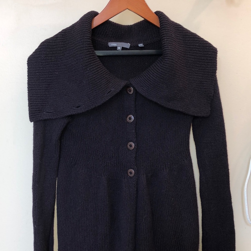 Vince tunic length deep purple half button sweater